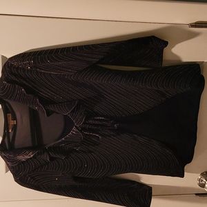 Women's small, 3/4 length sleeve Fancy Dress top. Black, silver, and gold.
